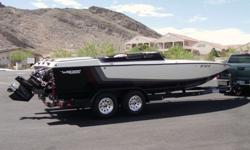 23' Warlock 454cid 525hp Dart big M cast iron block, 91/2 to 1 compression, Holly 830 carb, MSD ign system w/rev limiter & MSD distributor, Crane hydraulic roller Cam w/roller lifters & gold roller rockers, Manley S/S intake valves & Inconel exhaust