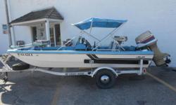 1976 Ebbtide Bushwacker equipped with Evinrude 70 hp outboard motor and Motor Guide Magnum F2 trolling motor. Boat includes bimini top, fishing rod holders on side and single axle trailer. Please call before coming to view as our inventory changes