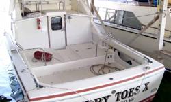 PRICE REDUCED-1983 Bertram 28' "Puppy Toes X" This boat has a solid fiberglass deep-V hull and a wide 11' beam. Below deck the cabin layout includes berths for four with a convertible dinette, and efficient galley, standup head, and plenty of storage.