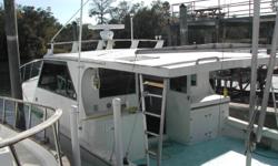 AccommodationsConfigured with a pair of over/under berths forward of the pilothouse. There is a fully plumbed electric toilet with a holding tank located all the way forward. Pressurized fresh water to a single basin sink. The enclosed Pilothouse has a