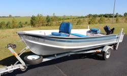 1987 Skip Deep V 14 Jon boat with Mercury Force 15hp tiller motor. Nice galvanized trailer with spare tire. Looks and runs great. Recent trade-in. Freshwater use only.
Standard features: We try to keep 100 boats in stock! To see our complete inventory