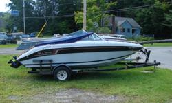 Standard Features Include; bow & cockpit cover, anchor locker, courtesy lighting, tilt steering, ski locker, transom sun pad, swim ladder
Trailer; This boat comes with a single axle Heritage trailer
Category: Powerboats
Water Capacity: 
Type: Bow Rider