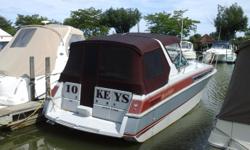 Great boat for weekending, recent hull paint and transom.
Beam: 10 ft. 6 in.
Fuel tank capacity: 120
Water tank capacity: 50
Holding tank capacity: 20
Speed max: 40
Compass; Depth fish finder; Stove; Vhf radio; Stereo; Bimini top; Shore power; Gps loran;
