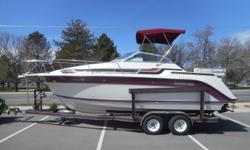 MerCruiser 5.7L V8, 260 hp engine, aprx 1,188 hours
Engine tune up in 2/2016
New exhaust manifold gaskets in 2/2016
Alpha One sterndrive
New upper & lower gears 10 hours ago
Stainless steel prop & aluminum prop
Dual batteries w/switch
Trim tabs
Trim