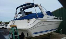 Smooth running mid-cabin cruiser in excellent condition for her age. Marina rack stored , no bottom paint. Powered with twin Mercruiser 5.7 Inboard/ Outboard well maintained and ready for the water . Equipped with shorepower, air conditioning, Onan