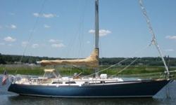 Pilgrim, the stunning 44 1991 Alden 44 MKII diesel auxiliary cutter, is now for sale in Old Lyme Connecticut. This Alden 44 is the embodiment of the concept of a blue water cruiser. You will have seen her distinctive Star and Stripes blue hull, gleaming