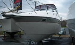 This 1993 Maxum 2700 SCR aft cabin is powered by a 7.4 Mercruiser with a Bravo 2 outdrive. Features include: trim tabs, never bottom painted, sleeps six, enclosed head with shower, wide beam, dual batteries, refrigerator/freezer, stove, new bimini top,