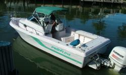 1994 PRO-LINE 231 WALKAROUND, 2002 Evinrude BRP 225 hp Injected outboard. 700 HRS. POPULAR MODEL. INCLUDES BIMINI TOP WITH BIMINI EXTENSION, GPS, FISHFINDER, VHF RADIO, LIVEWELL, FRESHWATER WASHDOWN. THE COZY CABIN INCLUDES A TABLE , SINK AND ALCOHOL