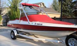 Call Brett at 801-898-3568 for more info.
Beam: 7 ft. 6 in.
Standard features: Mercruiser Alpha One Drive, Cd Stereo,
Optional features: 5.0 V8 Mercruiser, Wakeboard Tower, Tower speakers with Amp, Bimini Top, Snap travel covers, Wakeboard and kneeboard
