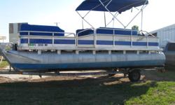 1995 Leisurecraft sunsport 20 pontoon boat powered by a 1995 Johnson 90 SPL outboard engine. She has new interior and covers for each piece of furniture. Seating includes (2) front bench seats, captains seat, side bench seat, (2) back fishing seats.