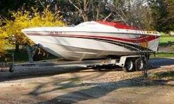 Powerful 1995 24' Outlaw with single 502 EFI, MP1 Procharger, 28" ss prop paired with External steering. Newer interior, new stereo system, rare paint scheme, tubular swim platform, tandem Loadmaster trailer and more! Must see to appreciate. Call for a