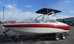 Boat has ONLY been in fresh water!
MerCruiser 7.4L engine, aprx 509 hours on meter
Bravo III dual-prop sterndrive w/stainless props
New impeller in 2015
Tandem-axle trailer w/surge brakes, spare tire, &
custom rims
Bimini
Full storage cover
Bow filler