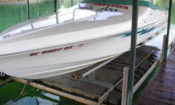 Mercruiser 454 cu in. MPI with Alpha drive. New dual batteries, fresh tune-up. Everything on this boat works. Trim tabs, captains call thru hull exhaust, depth finder, custom CD stereo, with amp and thumper bass speaker. Custom interior lighting. Includes