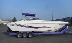 PRICE JUST REDUCED TO $26,900!
Twin MerCruiser 502 Mag MPI fuel-injected engines, aprx 415 & 424 hours;
COMPRESSION: port: 143-145 lbs; starboard: 138-145 lbs.
Tyler Crockett aluminum heads
ECM?s re-flashed by Arizona Speed & Marine
Stock hp was 415, now