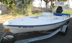 1997 18' Mako 181 Flats boat, powered by 150hp Evinrude.&nbsp; A rare flats boat / a true fishing machine: Poling platform, Lowrrance HD55 series (5"screen) GPS/FF, a catch well almost the beam of the boat, VHS, dual batteries w/switch, 2 ice chests,