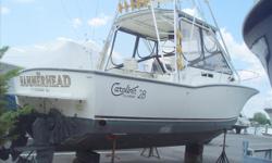 HIGHLY REGARDED FISHERMAN WITH CLEAN LINES, DEEP -V HULL AND AN EFFICIENT JACKSHAFT DRIVE SYSTEM. SURPRISINGLY COMPLETE CABIN WITH V-BERTH, STANDUP HEAD WITH SHOWER, A COMPACT GALLEY, AIR CONDITIONING AND TEAK-FRAMED CABINETRY. PLEASE SEE THE FULL