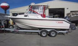 Boston Whaler's 235 Conquest is a great trailerable walkaround cabin with a large cockpit and numerous fishing amenities. Rigged with numerous rod holders, a livewell, bolsters, and raw water washdown, this is a solid family fishing boat!
Freshwater Only