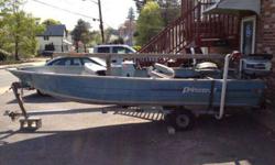15.5 foot Princeraft aluminum V hull 1985 in good condition! Comes with galvanized trailer 30 HP Evinrude right hand console, bimini top, fishing seats, trolling motor, new battery, rod holders and more! Great little fishing boat $1700 or best offer! Cash