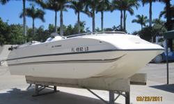 &nbsp;
She has always been in door stored by original owner and looks great.
&nbsp;
&nbsp;This outboard powered deck boat is all about&nbsp;fun for the family on a tight budget.
&nbsp;
Includes a bimini top, cockpit sink with storage,&nbsp;forward u-shape
