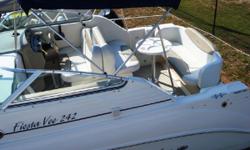 2000 Rinker 242 Fiesta V
This fresh water boat is located at Port Royale Marina on beautiful Lake Lanier in Gainesville Ga. She has a 5.7 Mercruiser engine w/Barvo III drive, depth finder, tilt wheel, compass, Bimini top, cockpit cover, shore power,