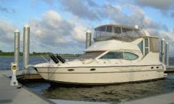 Price reduced another $10,000 !
This 2000 Maxum 4100SCA is in excellent condition, has been professionally maintained and has the preferred Cummins 370 HP diesels. The boat cruises at 19 knots burning about 26 gallons per hour. The owner is a two boat