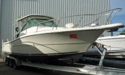 This Pursuit express is ruggedly functional and can act as a dual-purpose boat equally suited as a serious offshore fishing boat, or a coastal cruiser with a functional cabin for overnighting. With a good reputation, this Pursuit features the level of