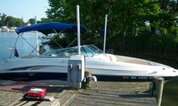 This 2002 Sea Ray 220 Deck Boat is powered by a 5.0 liter Mercruiser MPI with a Bravo 3 outdrive - 170 hours. Features include: full canvas, cockpit cover, bow cover, stereo, and fresh water showers (three of them). This boat is loaded with options and is