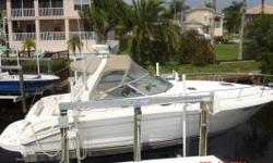 Low hours. Great condition. Powered with twin 320 MerCruiser 6.2 multi-port injection.
Serious power with super style. Room for everyone inside and out with extenders on back seat for king size sunbathing or outdoor sleeping. A/C, hot and cold water,