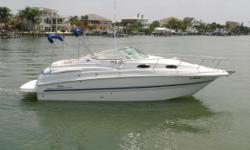 INTRODUCTION:"Eddie Sunshine" is a clean, low hour boat perfect for cruising and overnighting. Just detailed and serviced with a full cockpit cover and (2) bimini tops. Double bench seating in cockpit and a large aft deck area. Recessed ladder on swim