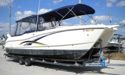 2003 World Cat Dual Console 270SD, This one owner jewel is powered by a pair of Honda 225 VTEK 4 strokes with only 224 hours! The forward bow seating with optional sun lounge filler cushion (included) allows for stretching out to soak up the rays, take a