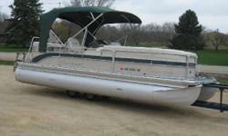 Lake Approved! This 2003 225 Legend RE Dlx pontoon boat. Powered with a Honda BF90A3LRTA engine is perfect for a relaxing sunny day on the lake! Includes playpen cover, bimini top and boot, ski bar, changing room, rear ladder, removable table. Plus a few