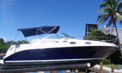ACCOMMODATIONS & LAYOUT: 2004 26 Sea Ray 260 Sundancer with Air Condition/Heat System and Generator! Forward is a Convertible Dinette that converts into a Double Bed. Aft is a Full Galley to port and an Enclosed Head to starboard featuring a Sink, Shower,