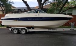 2004 Maxum 2400SD
The Maxum 2400 Sport Deck can comfortably carry 10 passengers, yet has the performance characteristics of a Maxum Sport Boat. Easy access fore, aft, port and starboard, plus the comfort of an enclosed head.
? Powered by a Mercruiser 5.0L