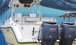 Without question the best-equipped 32 on the market that includes a rare and hard-to-find upper station with controls. Sold, serviced and dry-stored at our facility since new. Under 300 hours on Twin Yamaha 250 4-strokes and equipped with all the
