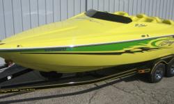 2005 Baja 23 Outlaw (23?6? X 8?4?), MerCruiser 496 Magnum MPI 375 HP Bravo 1, ?05 Dorsey T/A
Welded tube custom with 4 wheel disc brakes, tread plates, chrome mags, spare timre & mount. This
Boat has 4 color gelcoat graphics in Yellow/Lime/Black/Purple.