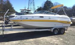 Nice Clean Freshwater only Deck Boat, One Owner! &nbsp;Volvo 5.0 V-8 engine with Volvo Duo Prop Outdrive. &nbsp;Engine and Outdrive just serviced, ready for 2016 Season. &nbsp;More Pics Coming Soon!
Comes with Custom Matching Trailer with Mag wheels, Disc