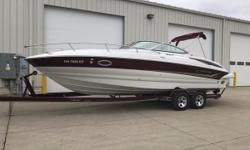Enjoy weekends on the lake with this trailerable 27-foot express cruiser. Convertible cockpit seating creates a large sunpad aft - perfect for summer days. Below decks, the convertible berth sleeps two, a mini galley and enclosed head all add to the