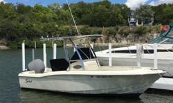 An excellent center console, the Scout 210 Sportfish has all of your fishing needs! Rigged with a 150hp Yamaha 4-Stroke with 542 hours.&nbsp;
Freshwater Only
T-Top with Spreader Lights and Rocket Launchers&nbsp;
Forward Seating
Trailer Not Included in
