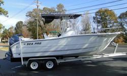 2005 Sea Pro 238 Center Console, Yamaha F225 TXRD Four Stroke Motor, T-Top w/ Rocket Launchers, Boarding Ladder, Trim Tabs, Radio Box, Lowrance LC X-15MT Fish/Depth Finder, Uniden VHF Radio, Jensen Stereo w/ 2 Speakers, Livewell, Dual Captains Chairs, 4