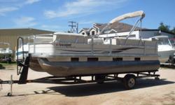 2005 Sun Tracker Party Barge 21, Mercury 50HP Two Stroke, Changing Room, AM/FM Cd Player, and Single Axle Trailer. Interior has hail damage and could use repaired.
Beam: 8 ft. 1 in.
Stereo; Bimini top;
