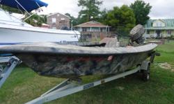 2006 CAROLINA COASTAL 15FT WITH A 1993 YAMAHA 70 HSP. THIS SIDE CONSOLE MODEL HAS A CAMAFLOUGE HULL AND MOTOR. SLIGHT V-HULL AND RATED FOR&nbsp;4 PERSONS OR 470 LBS. COMES WITH 3 REMOVABLE SEATS & REAR BENCH SEAT W/ STORAGE.&nbsp;SINGLE GALV TRAILER