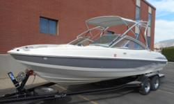 MerCruiser 350 Mag MPI, 300 hp engine, aprx 174 hours
Bravo III dual-prop sterndrive w/stainless props
Dual batteries w/switch
Metal Craft 2-axle trailer w/surge brakes, custom rims, aluminum step plates, spare tire & swivel tongue
Bimini
Bow filler