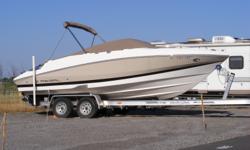 This boat has it all. Rides like a bigger boat. Volvo Penta 5.0 Mahogany steering wheel. Bimini top, side curtains for all waether cruising. All stainless steel and high quality gel coat set up for lake or ocean. Fresh water boat. Head with pump out.
