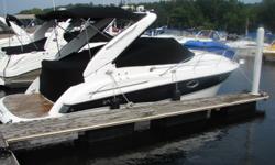 This outdrive is the composite material for extra corrosion protection!
Standard Features Include; walk thru windshield, massive swim platform w/ teak inlay & swim ladder, electric retractable radar arch w/ bimini top & enclosure w/ camper top, cockpit