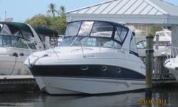 Twin composite sterdrive family cruiser is very well equipped and delivers comfort and style.Expansive interior is dominated by a curved lounge extending from head compartment around to the galley. Privacy curtains seperate fore and aft berths from the