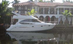Aggressively priced and easy to see during the Ft. Lauderdale Boat Show. This boat is less than 1 mile from the show. She has an impressive list of features including Docking on Command, Generator w/soundshield, fly bridge refrigerator, salon screen door,
