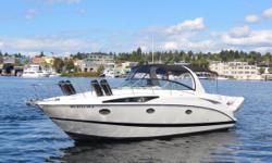 The Bayliner 340 SB Cruiser was one of the best boating values in her class, combining a spacious cockpit and cabin with sporty styling and good open-water performance. The cabin is big and open with a six-person settee that wraps around the forward