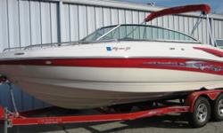 2006 Crownline 220 LS BR (22?6? X 8?6?), MerCruiser 5.0L MPI 260HP A2, ?06 Heritage tandem axle
Welded tube custom with 4 wheel disc brakes, aluminum tread plates, aluminum mags & spare tire.
This boat is Red & White. The cockpit floorplan has 2 bucket