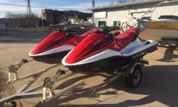 A matching pair of Fast Reliable 4-Stroke 3 seater Honda Jet Skis. They come with an aluminum Triton double trailer and covers.
165 Horsepower Turbo Engines
Nominal Length: 10'
Length Overall: 10.5'
Fuel tank capacity: 17