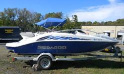 *** W/TWIN 155 HP ROTAX 4-STROKE JETS/BIMINI-COVER/TRAILETR/
***
FUN, SPEED AND MAUVERABILITY, THAT'S WHAT SEA DOO OFFERS ON THIS WELL EQUIPPED TWIN ENGINE JETBOAT! PERFECT FOR LAKES, RIVERS AND THE BAYS, WHETHER YOU ARE PULLING A SKIER OR A TUBE OR JUST